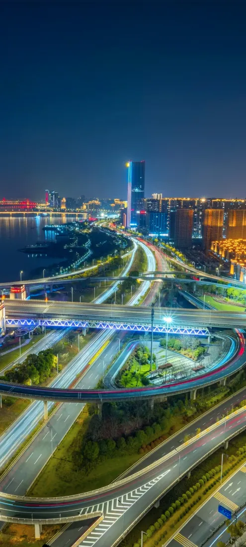 手机壁纸｜南昌赣江滨江城市夜景立交桥车流背景图片「哲风壁纸」