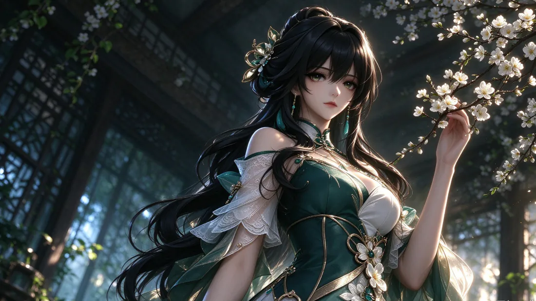 2k星穹铁道阮梅壁纸｜国风绿衣少女背景图片 - 梅花光影「哲风壁纸」