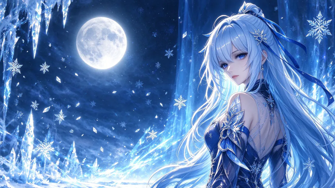 2k星穹铁道|蓝发冰系少女月夜冰原背景图片「哲风壁纸」 2k星穹铁道|蓝发冰系少女月夜冰原背景图片「哲风壁纸」