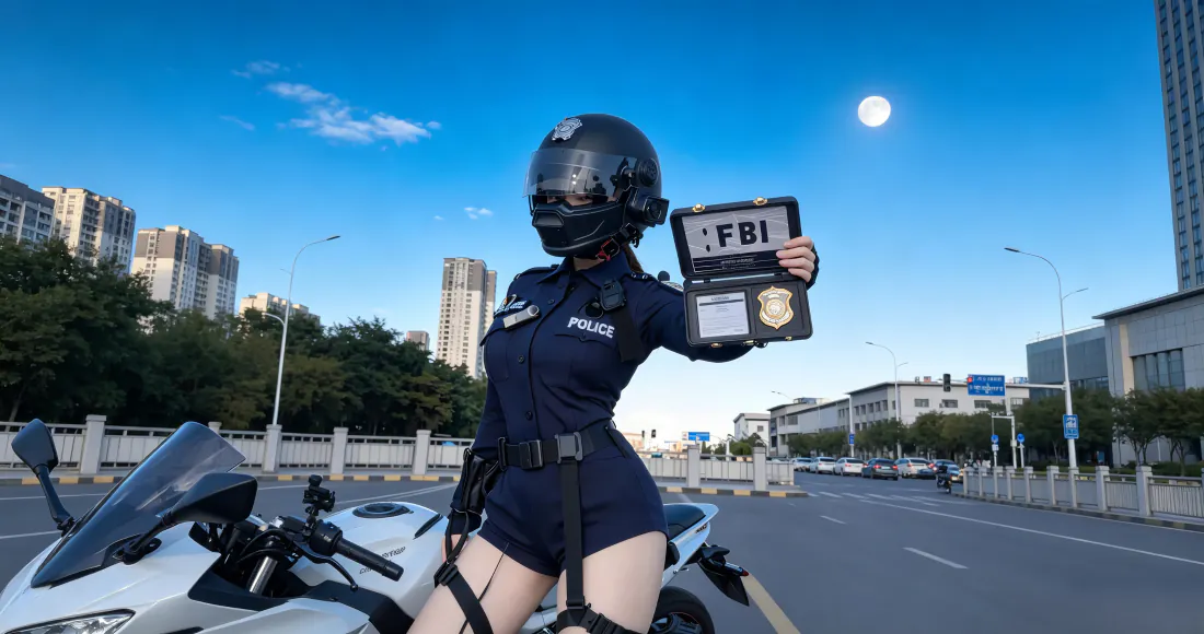 3k壁纸｜FBI女骑 机车制服城市街道背景图片「哲风壁纸」