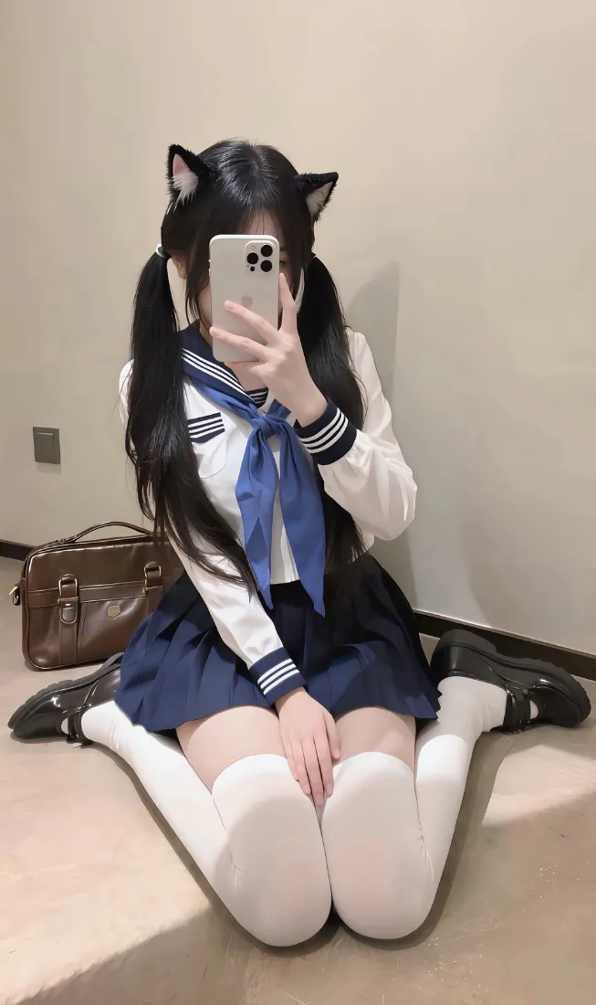 猫耳JK少女手机壁纸|水手服白过膝袜对镜自拍背景图片「哲风壁纸」 猫耳JK少女手机壁纸|水手服白过膝袜对镜自拍背景图片「哲风壁纸」