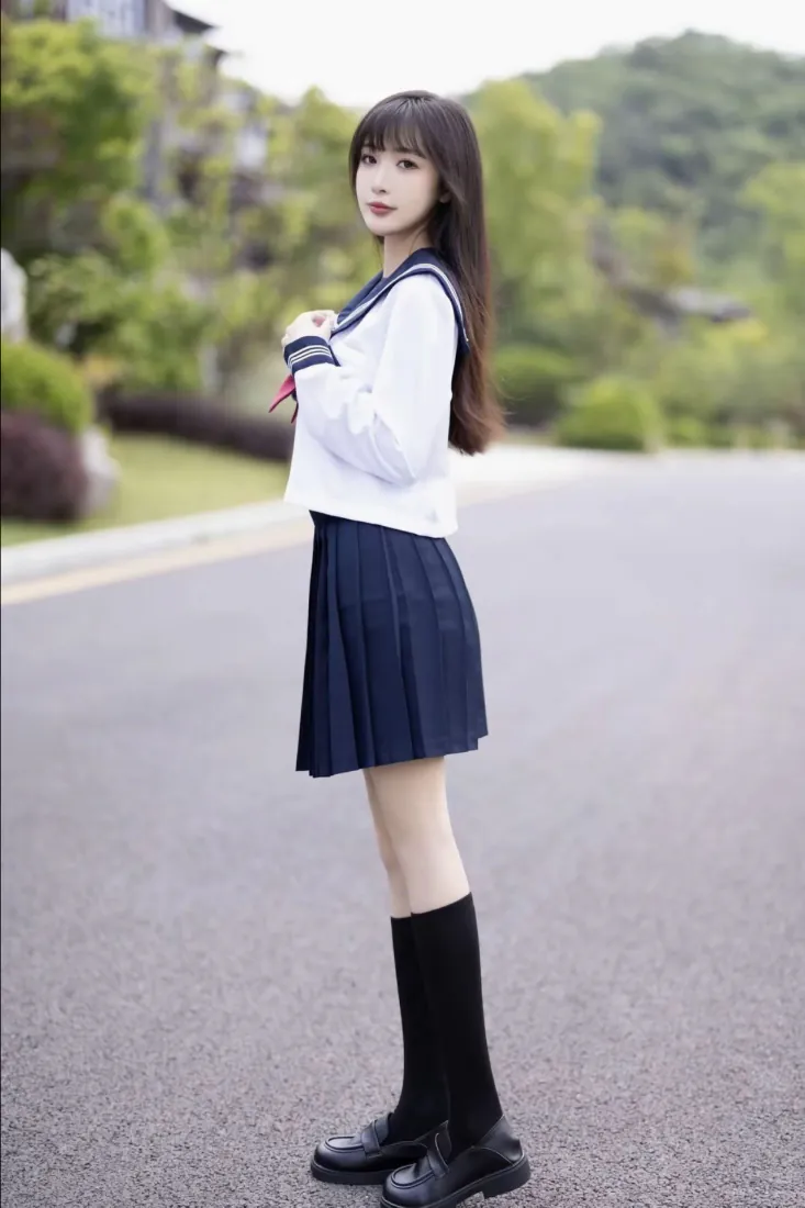 手机壁纸｜户外水手服少女背景图片 - 清新甜美JK写真「哲风壁纸」