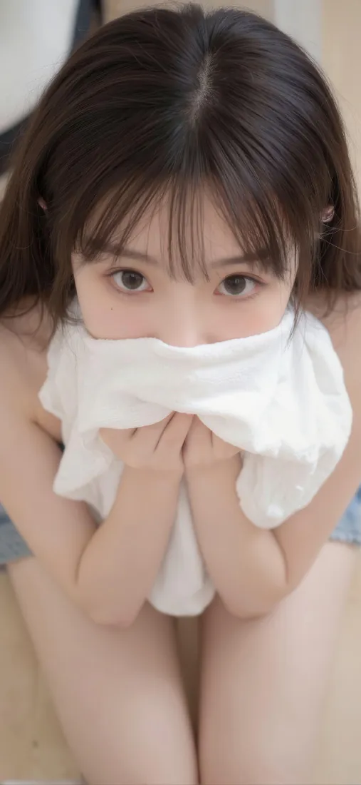 手机手机壁纸｜黑长直清纯少女白毛巾遮嘴居家写真背景图片「哲风壁纸」