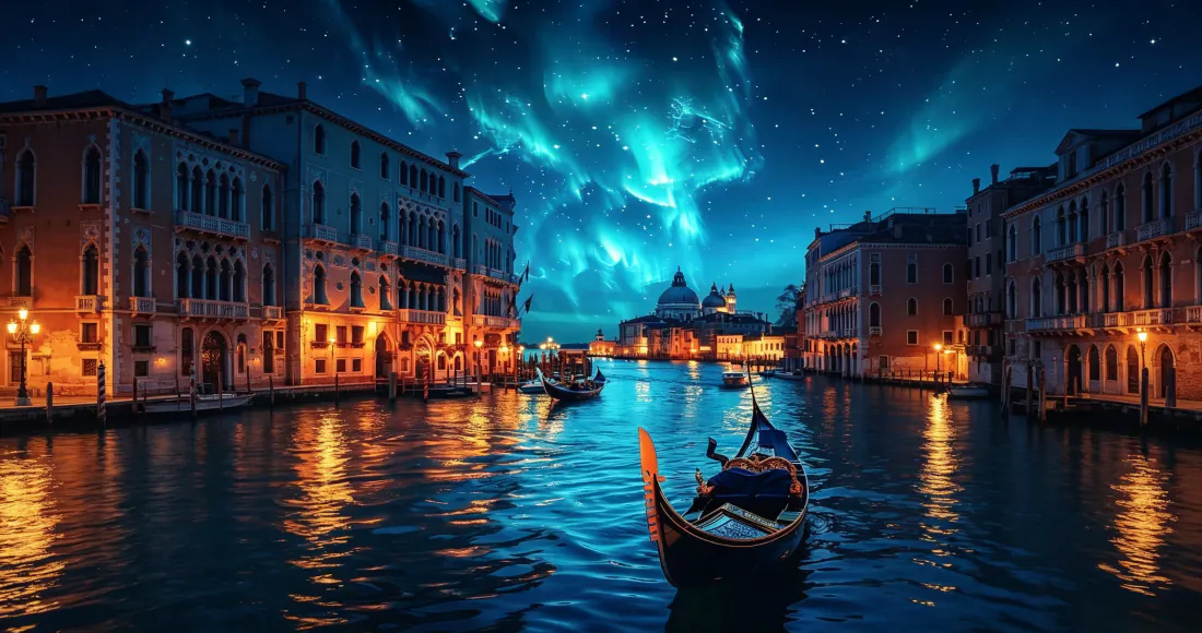 3k壁纸｜威尼斯大运河夜景贡多拉星空背景图片 - 浪漫水城「哲风壁纸」