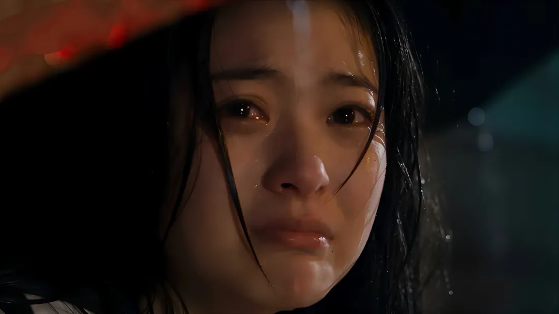 4k壁纸｜背景图片 - 雨中哭泣黑发美女悲伤近景人像「哲风壁纸」