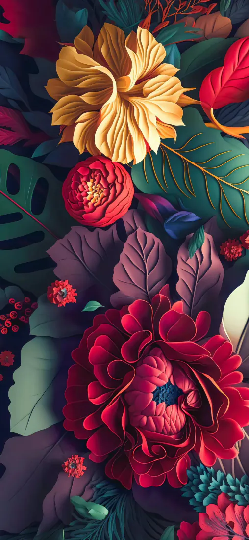 手机壁纸｜立体花卉浮雕背景图片 - 浓郁复古植物纹样「哲风壁纸」