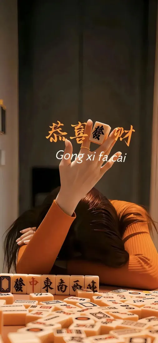手机壁纸|恭喜发财橙衣美女麻将手势背景图片「哲风壁纸」 手机壁纸|恭喜发财橙衣美女麻将手势背景图片「哲风壁纸」