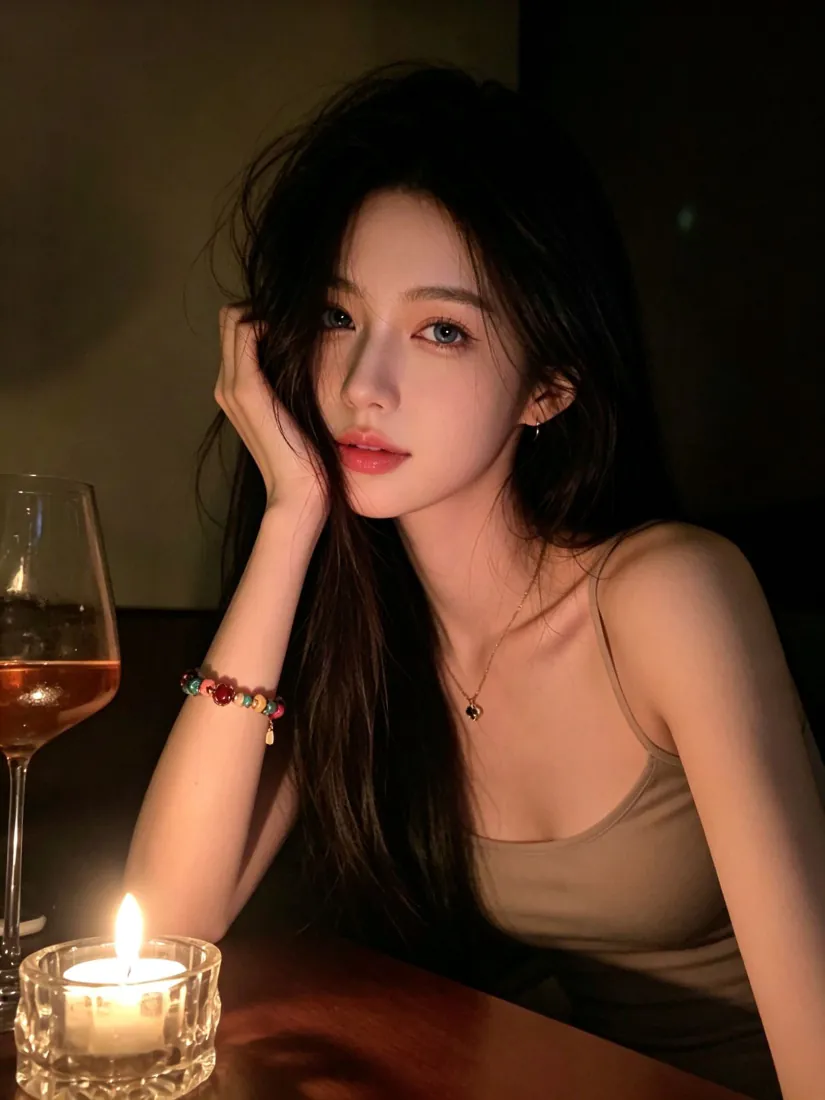 手机壁纸｜烛光氛围感美女背景图片 - 烛光晚餐夜景写真「哲风壁纸」