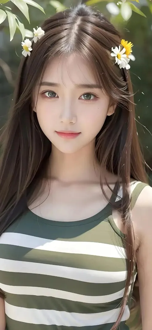 手机壁纸|户外清新美女 绿白条纹背心小雏菊发饰背景图片「哲风壁纸」 手机壁纸|户外清新美女 绿白条纹背心小雏菊发饰背景图片「哲风壁纸」