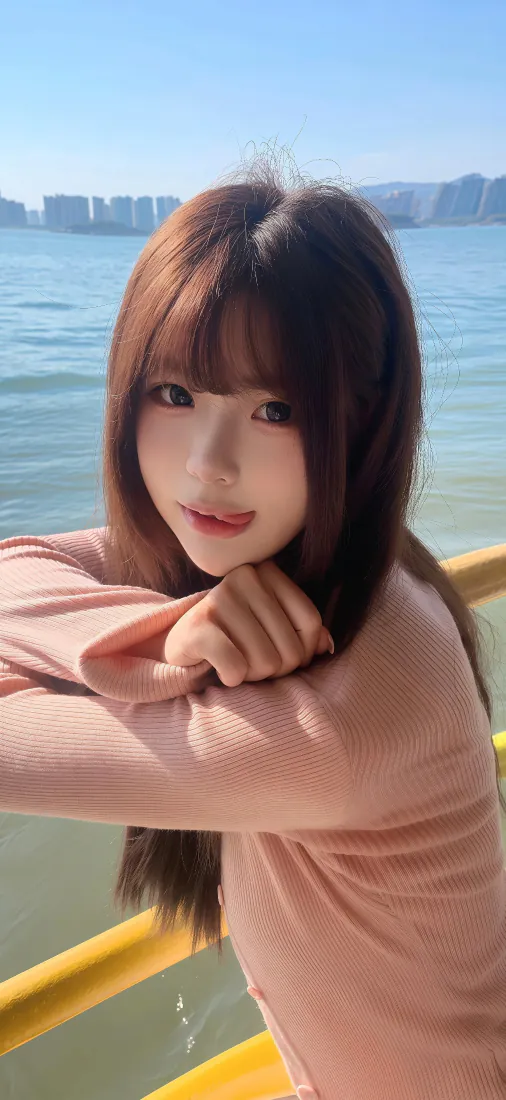 手机壁纸｜纯欲风海边长发少女 粉衣写真背景图片「哲风壁纸」