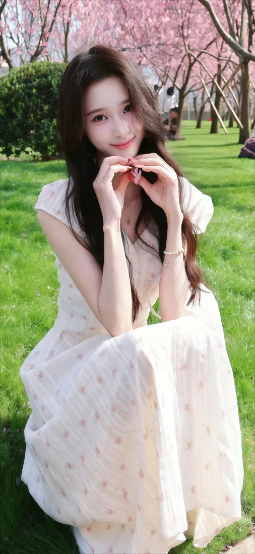 手机壁纸|纯欲风白衣美女比心 春日樱花草坪写真背景图片「哲风壁纸」 手机壁纸|纯欲风白衣美女比心 春日樱花草坪写真背景图片「哲风壁纸」