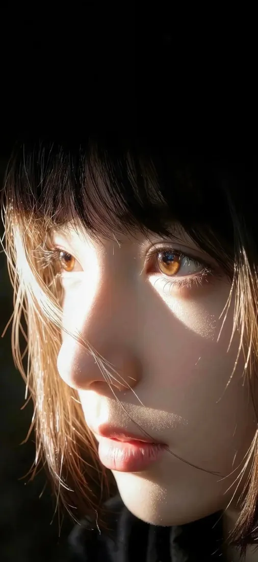 手机壁纸｜纯欲风暖光少女侧脸写真背景图片「哲风壁纸」