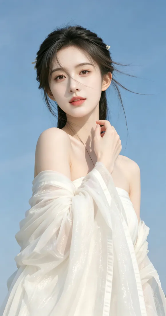 手机壁纸|白衣露肩美女蓝天背景图片 - 清新写真「哲风壁纸」 手机壁纸|白衣露肩美女蓝天背景图片 - 清新写真「哲风壁纸」