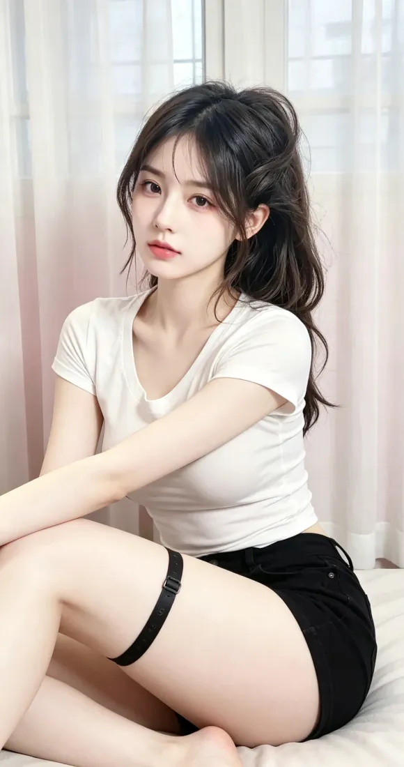 手机壁纸|居家性感美女背景图片 - 白T恤黑短裤腿环黑发美女「哲风壁纸」 手机壁纸|居家性感美女背景图片 - 白T恤黑短裤腿环黑发美女「哲风壁纸」