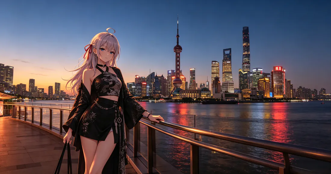 3k壁纸|上海外滩黄昏二次元少女背景图片 - 黑色旗袍粉发少女「哲风壁纸」 3k壁纸|上海外滩黄昏二次元少女背景图片 - 黑色旗袍粉发少女「哲风壁纸」