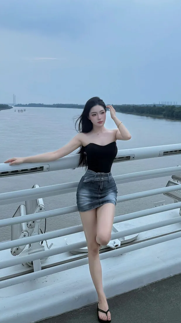 手机壁纸|江边大桥黑抹胸牛仔短裙长发美女背景图片「哲风壁纸」 手机壁纸|江边大桥黑抹胸牛仔短裙长发美女背景图片「哲风壁纸」