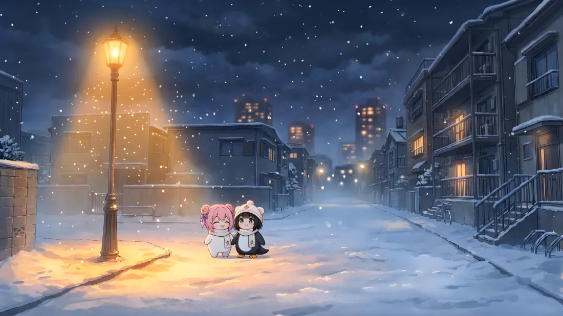 5k壁纸|二次元Q版人物背景图片 雪夜路灯下「哲风壁纸」 5k壁纸|二次元Q版人物背景图片 雪夜路灯下「哲风壁纸」