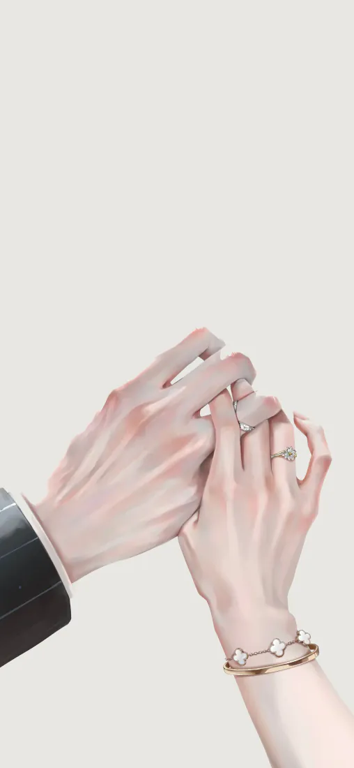 手机壁纸｜简约情侣牵手插画背景图片 - 极简浅灰底手部特写「哲风壁纸」