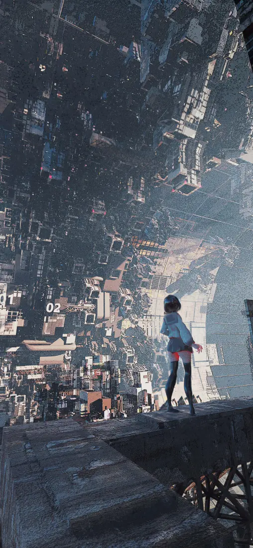 手机壁纸|仰望巨型城市建筑的少女背景图片 - 赛博都市二次元「哲风壁纸」 手机壁纸|仰望巨型城市建筑的少女背景图片 - 赛博都市二次元「哲风壁纸」