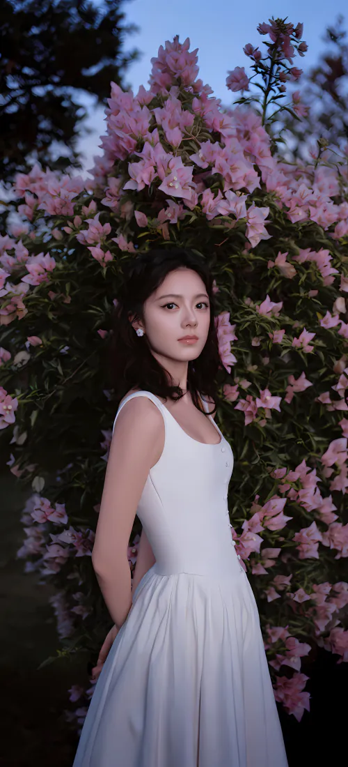 赵今麦手机壁纸|白裙粉花丛暮色背景图片 - 灵动氛围感少女写真「哲风壁纸」 赵今麦手机壁纸|白裙粉花丛暮色背景图片 - 灵动氛围感少女写真「哲风壁纸」