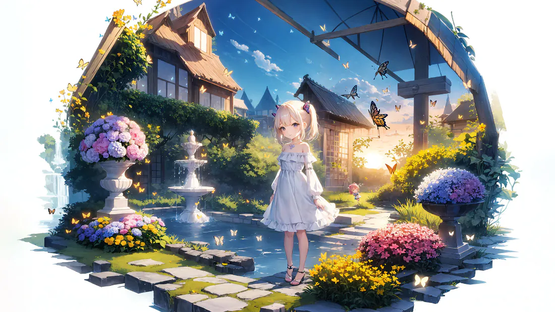 2k白发双马尾少女壁纸|欧式花园庭院背景图片 - 黄昏暖阳场景「哲风壁纸」 2k白发双马尾少女壁纸|欧式花园庭院背景图片 - 黄昏暖阳场景「哲风壁纸」