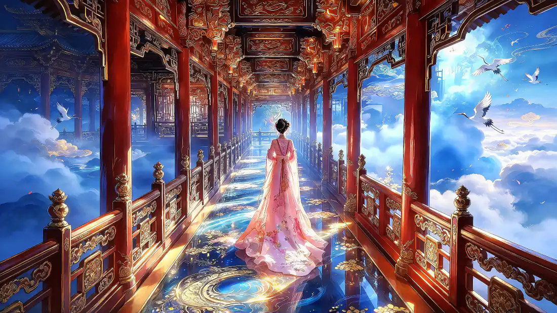 3k古风粉衣女子壁纸|云端天宫长廊背景图片 - 仙鹤云海「哲风壁纸」 3k古风粉衣女子壁纸|云端天宫长廊背景图片 - 仙鹤云海「哲风壁纸」