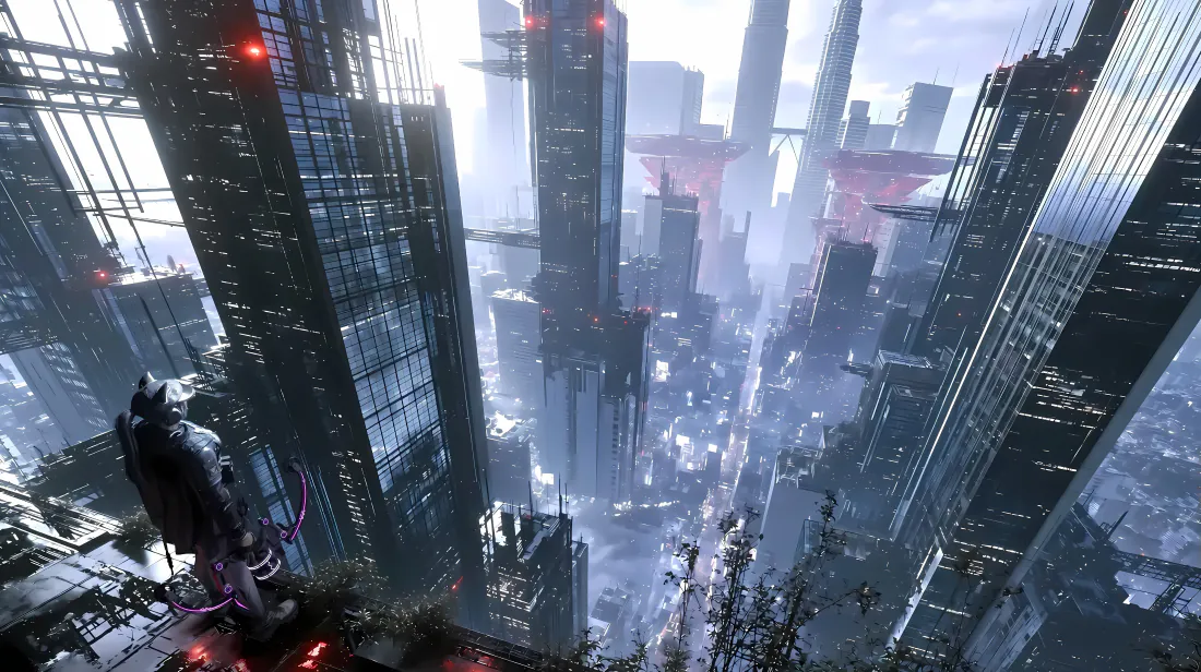 4k三角洲行动壁纸｜未来科幻摩天都市背景图片 - 高空俯瞰城景「哲风壁纸」