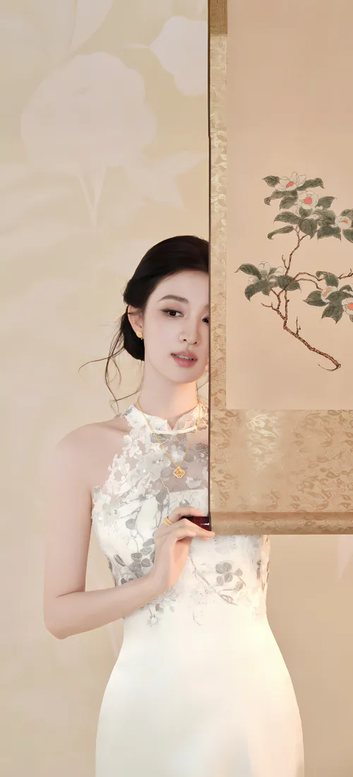 王楚然手机壁纸｜白色挂脖旗袍国风背景图片 - 温婉氛围感东方写真「哲风壁纸」