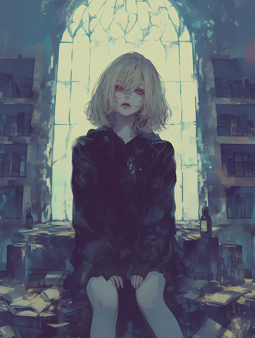 手机壁纸｜暗黑漫画少女背景图片 - 哥特教堂窗前「哲风壁纸」