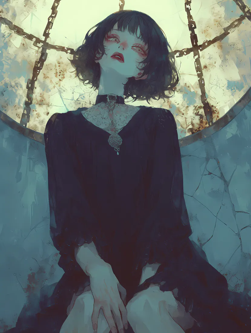 暗黑短发二次元少女手机壁纸|冷调漫画背景图片 - 铁链栅栏场景「哲风壁纸」 暗黑短发二次元少女手机壁纸|冷调漫画背景图片 - 铁链栅栏场景「哲风壁纸」