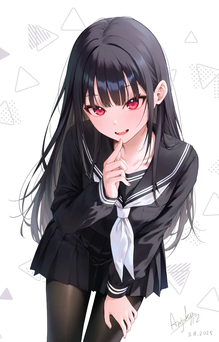 黑发红瞳水手服少女手机壁纸|白色三角背景图片 - 二次元黑丝少女「哲风壁纸」 黑发红瞳水手服少女手机壁纸|白色三角背景图片 - 二次元黑丝少女「哲风壁纸」