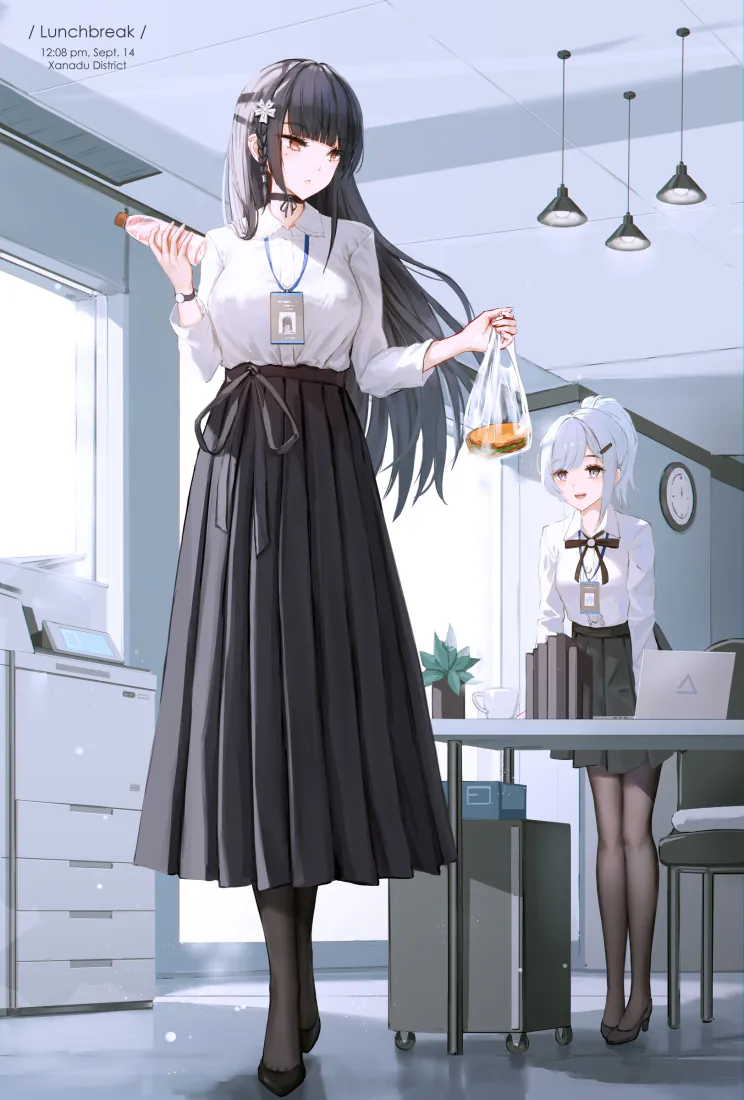 黑长直职场动漫少女手机壁纸｜办公室OL背景图片 - 日系二次元「哲风壁纸」