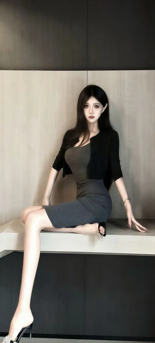 黑长直御姐手机壁纸｜职场风包臀裙背景图片 - 妖娆性感大长腿美女「哲风壁纸」