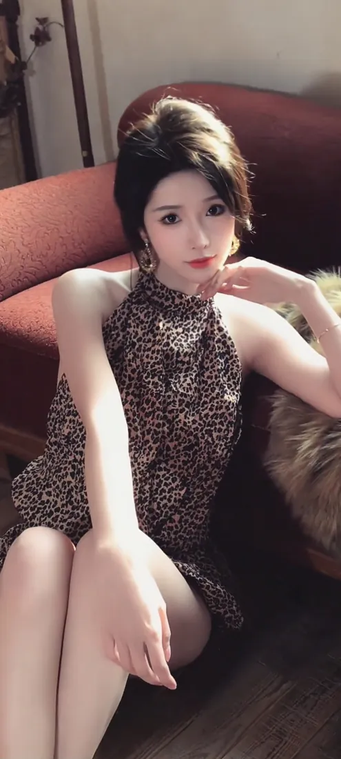 复古碎花旗袍美女手机壁纸｜暖光居家沙发背景图片 - 精致红唇人像「哲风壁纸」