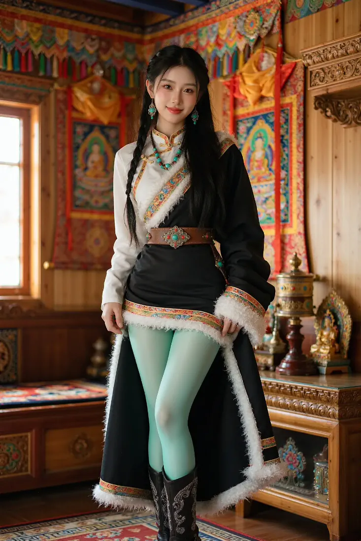 藏族少女手机壁纸｜藏式木屋室内背景图片 - 民族风情「哲风壁纸」