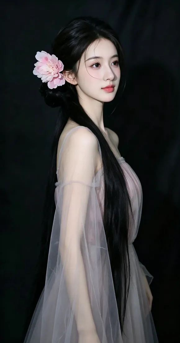 古风美女手机壁纸｜灰纱簪花少女背景图片 - 仙气雅致「哲风壁纸」