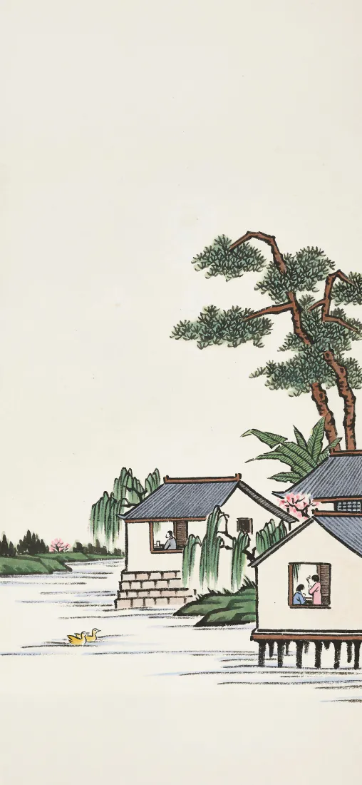 水墨江南手机壁纸｜临水古居水岸背景图片 - 淡雅国风「哲风壁纸」