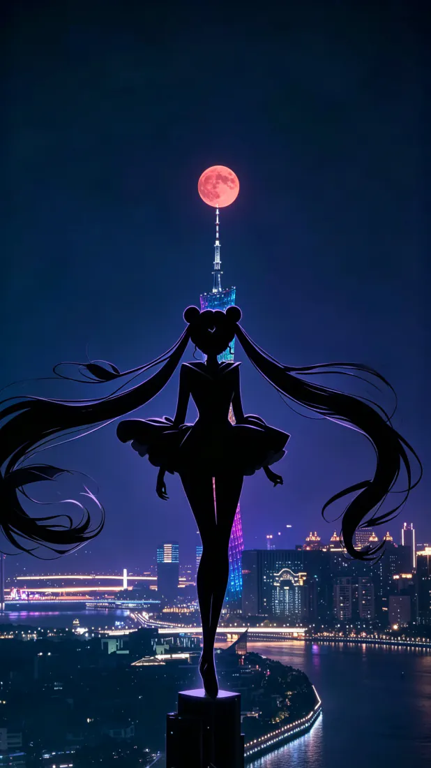 美少女战士手机壁纸｜月夜城市剪影背景图片 - 梦幻夜景「哲风壁纸」