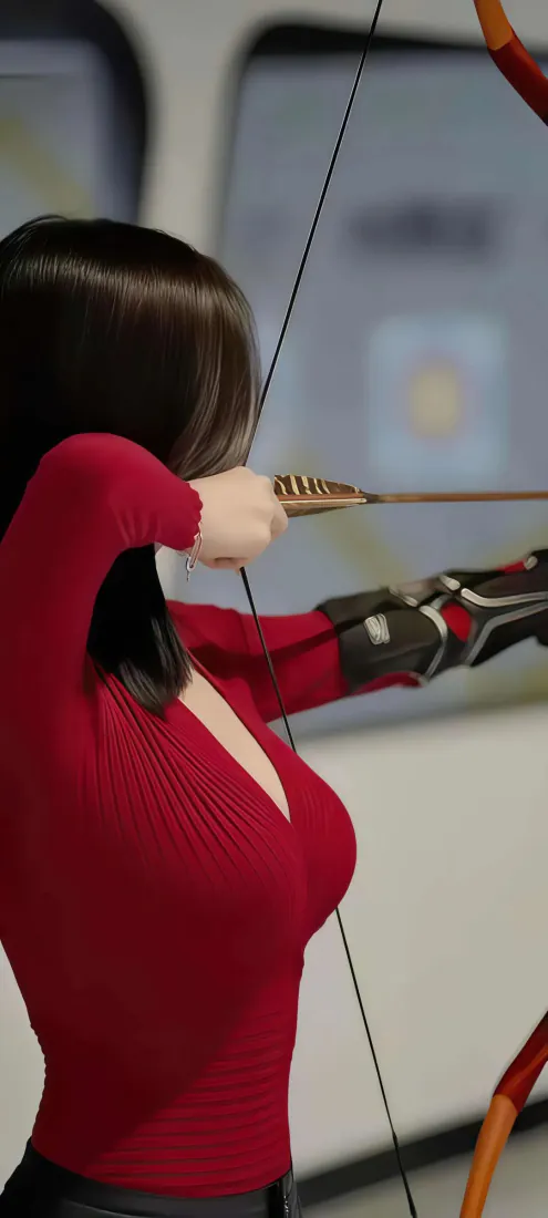 红衣射箭美女手机壁纸｜拉弓瞄准的红衣女子背景图片 - 飒爽运动风「哲风壁纸」