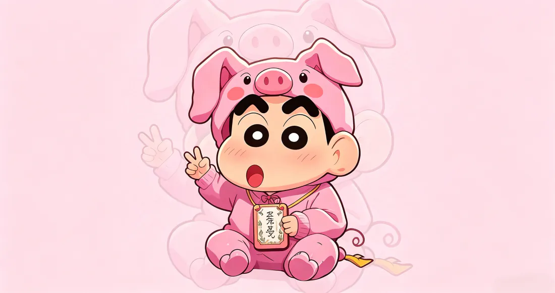 3k蜡笔小新壁纸｜粉色小猪装小新背景图片 - 可爱俏皮「哲风壁纸」