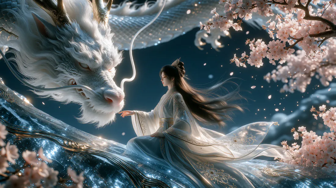 3k白衣仙女壁纸｜仙龙樱花仙境背景图片 - 梦幻仙侠「哲风壁纸」