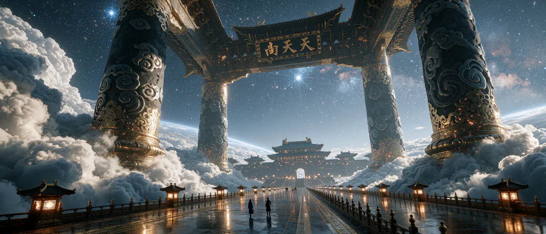 3k天宫巨物壁纸｜云海仙宫牌坊背景图片 - 壮阔国风「哲风壁纸」