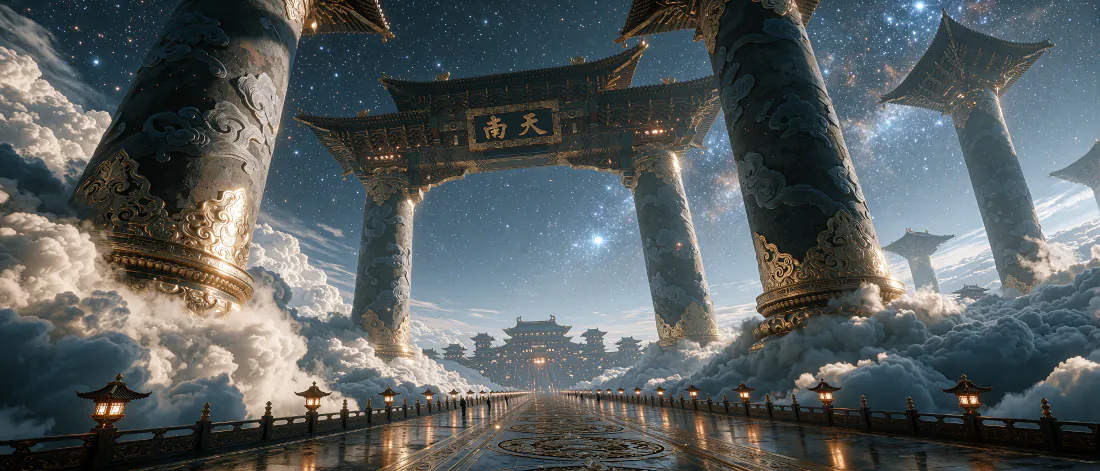 3k天宫巨物壁纸｜云海中式牌坊背景图片 - 壮阔仙侠「哲风壁纸」