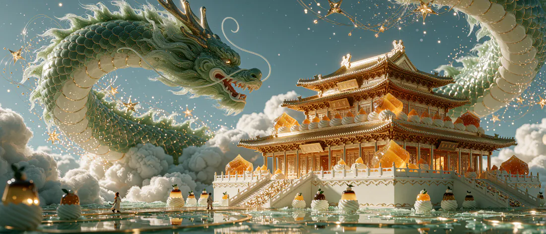 3k天宫青龙壁纸｜云端中式古建背景图片 - 梦幻国风「哲风壁纸」