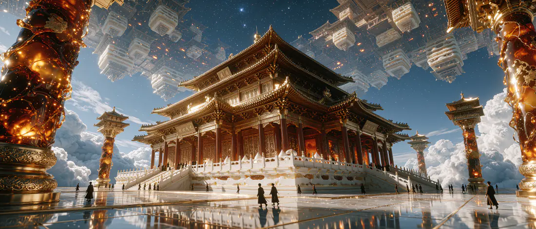3k天宫巨物小蛋糕壁纸｜云端天宫古建背景图片 - 梦幻国风「哲风壁纸」