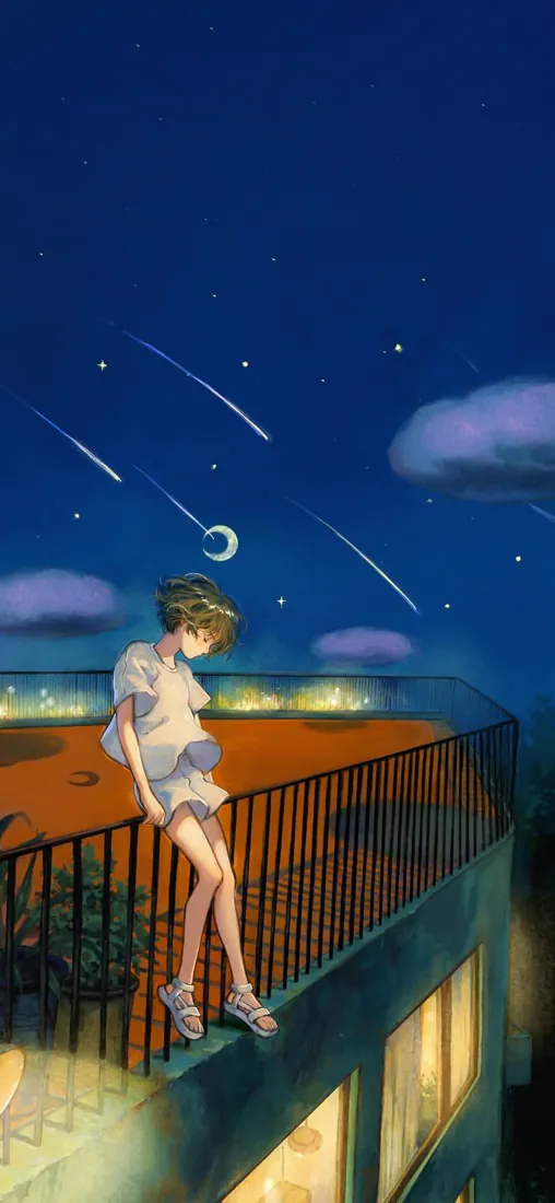 日系童话手机壁纸|天台少女流星夜景背景图片 - 梦幻治愈「哲风壁纸」 日系童话手机壁纸|天台少女流星夜景背景图片 - 梦幻治愈「哲风壁纸」