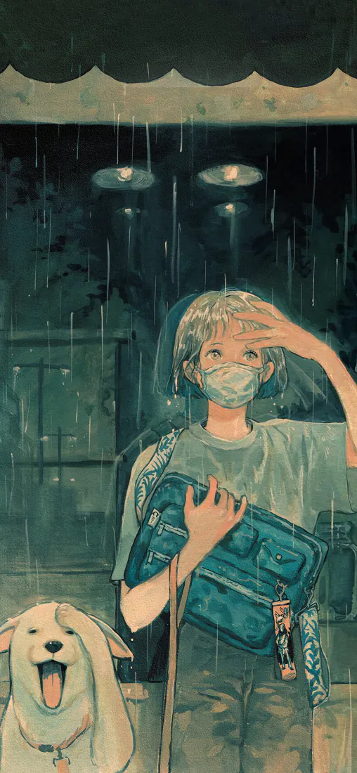 日系童话手机壁纸｜雨天少年与犬背景图片 - 治愈怀旧「哲风壁纸」