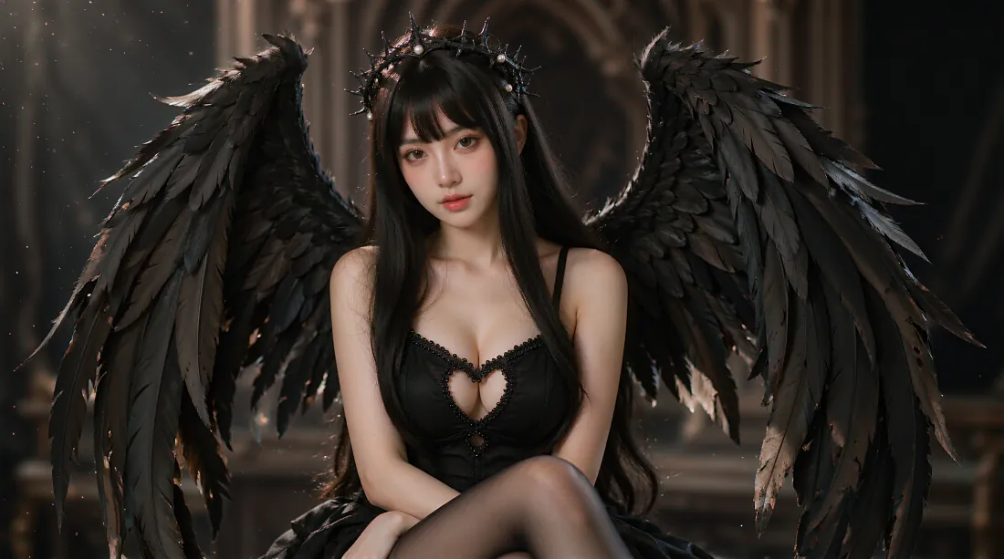 2k黑翼天使壁纸｜暗黑羽翼少女背景图片 - 神秘冷艳「哲风壁纸」
