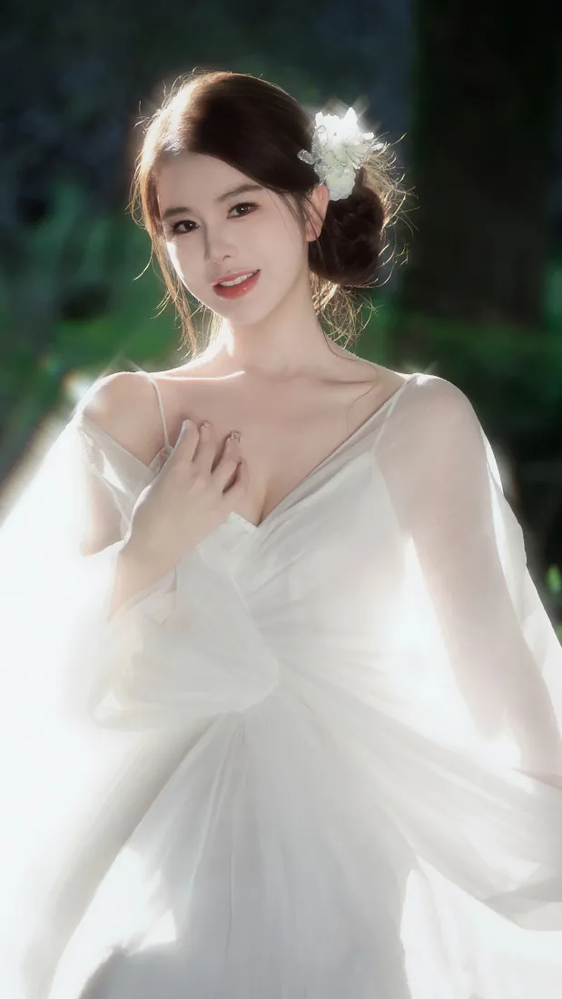 白衣美女手机壁纸｜林间白纱少女背景图片 - 清新唯美「哲风壁纸」