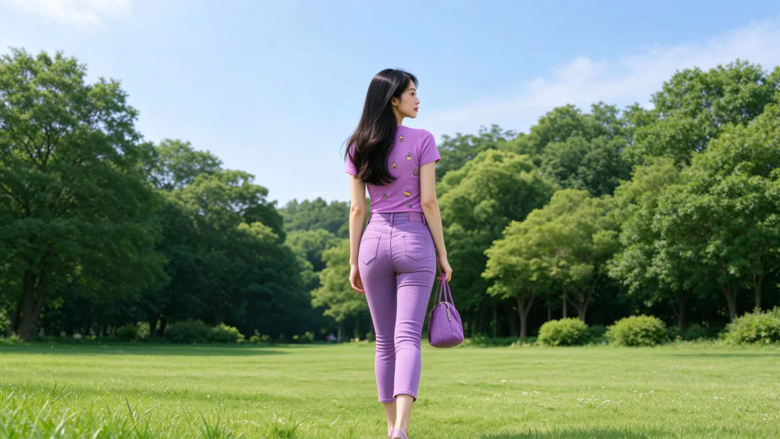 3k紫衣美女壁纸｜林间草地背影背景图片 - 清新夏日「哲风壁纸」